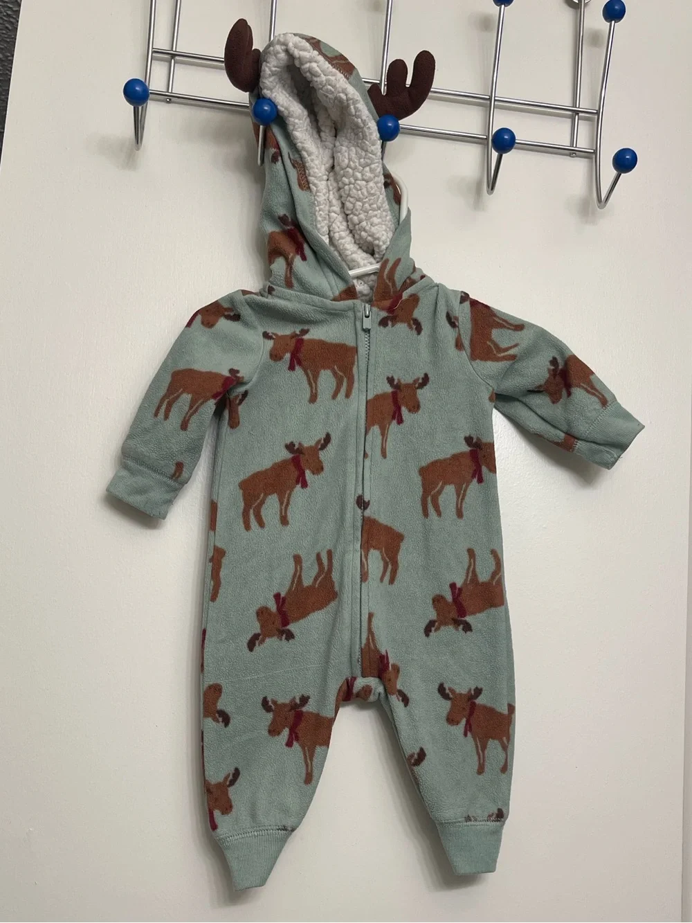 Carter's Sage Green Moose Print Hooded One-Piece